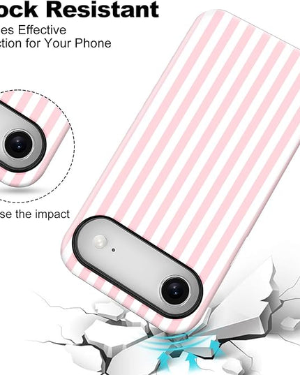 Magnetic for iPhone 17 Air Case Cute Stripes Phone Case, Shockproof Slim TPU and Hard PC Protective Phone Cover Compatible with MagSafe Designed for Women Girls, Pink and White