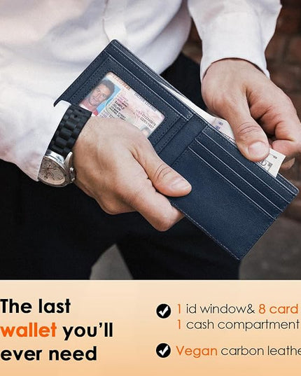 RUNBOX Wallet for Men Slim Leather Bifold RFID Blocking Minimalist Front Pocket Design with Gift Box