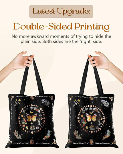 Canvas Tote Bag with Pockets - Aesthetic Reusable Totes for Women Ladies Cute Printed Cloths Canvas Shoulder Bag