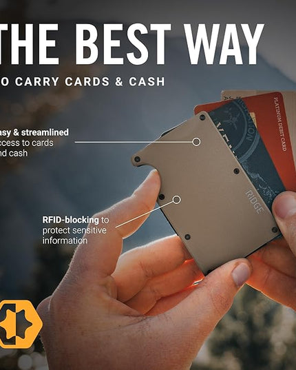 Ridge Wallet for Men - Slim Minimalist Compact Wallet and Card Holder, RFID Protected Front Pocket Wallets for Men with Integrated Cash Strap (Mojave Tan)
