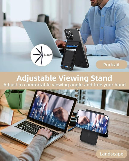 HiWe for MagSafe Wallet Stand with Find My, Anti-Lost Strongest Magnetic Wallet for iPhone 17/16/15/14/13/12 Series, 9 Cards Holder, Leather RFID, Black