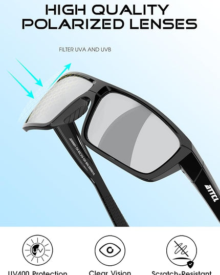 ATTCL Polarized Sunglasses Men for Fishing: UV Protection Lightweight TR90 Sports Wrap Sun Glasses Driving Golf Running