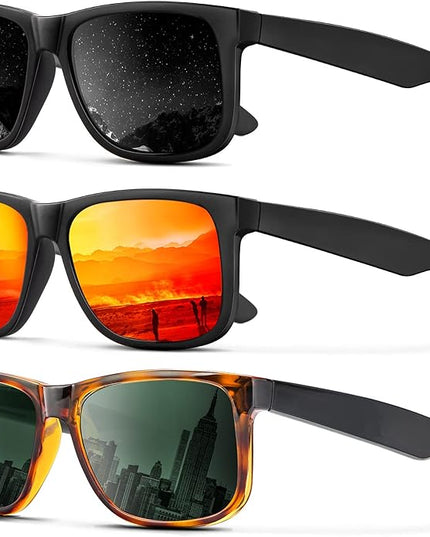 KALIYADI Sunglasses Men Polarized Sun glasses for Mens Womens Classic Matte Black Frame UV Protection 3pack