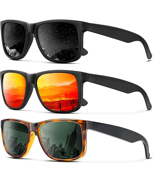 KALIYADI Sunglasses Men Polarized Sun glasses for Mens Womens Classic Matte Black Frame UV Protection 3pack