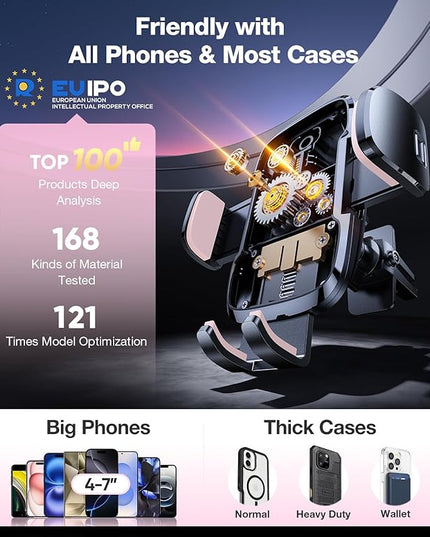 TORRAS Pink Phone Holders for Your Car【Ultra-Durable & Strongest Suction】, Universal Car Phone Holder Mount Truck Cradle Stand for Dashboard Windshield Vent, Pink Car Accessories