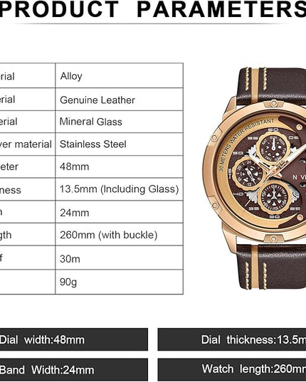 NAVIFORCE Sport Military Watches for Men Waterproof Watch Analog Quartz Leather Band Date Calendar Clock Wristwatch