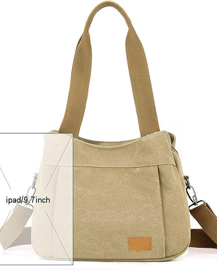 Sunshinejing Women's Canvas Purse Small Shoulder Tote Work Crossbody Bag Multi-pocket Handbag