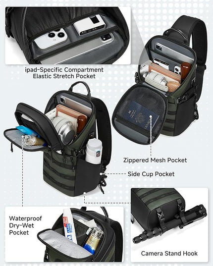 Somago Sling Backpack with USB Charging Port Water-Resistant Tactical Backpack Crossbody Chest Bag with Anti-theft Pocket
