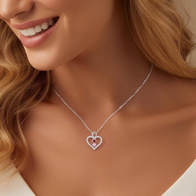 LOUISA SECRET Infinity Double Birthstone Necklace, 925 Sterling Silver Tiny Pendant Heart Necklace for Women Wife Her, Best Jewelry Gift Heart Jewelry Meaningful Gift for Valentine's Day, Christmas, Birthday Anniversary