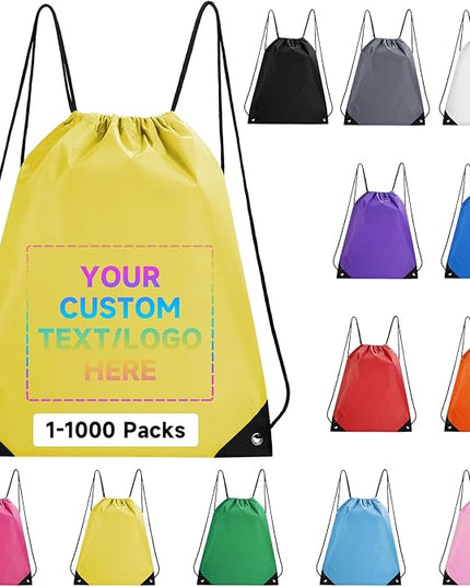 Custom Drawstring Backpacks With Your Logo, 500 Pack Personalized Text Drawstring Bags String Bag Bulk, Great for Travelling, Gym and for Everyday Use (Yellow)