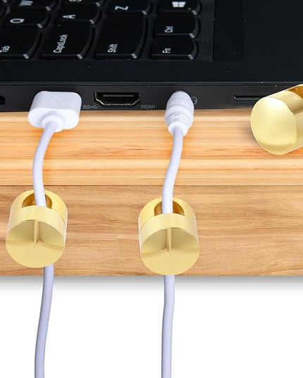 10 Sets Charger Holders for Cords, Gold Color Adjustable Cable Anchor Holders, Adhesive Metal Cord Clips, Cable Management Wire Organizers for Desk, Office, Nightstand
