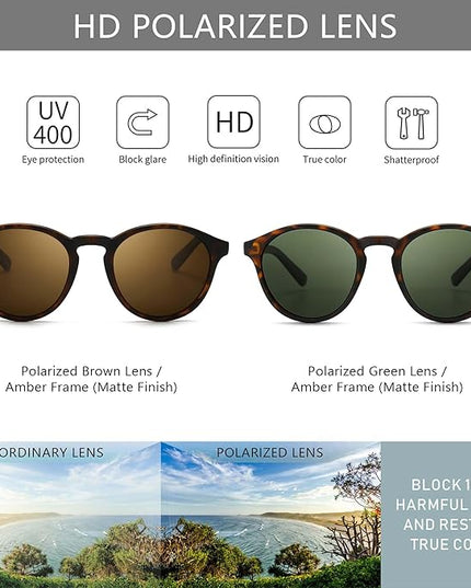 SUNGAIT Classic Vintage Round Polarized Sunglasses for Women Men Retro Style UV400