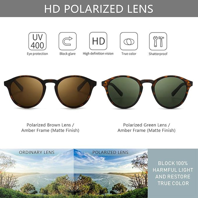 SUNGAIT Classic Vintage Round Polarized Sunglasses for Women Men Retro Style UV400