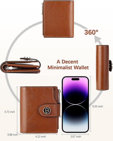 BOSTANTEN Women Leather Wallet Small RFID Blocking Bifold Zipper Pocket Wallet Card Case with ID Window Brown