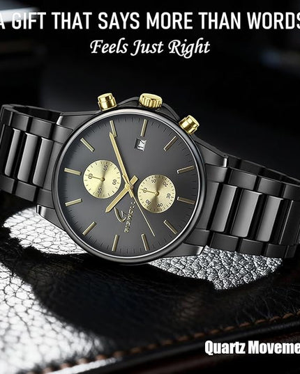 Stylish Stainless Steel Chronograph Watches for Men with a Hefty, Solid-Build Feel — Waterproof Quartz Mens Watches with Auto Date & Second Subdials, Valentines Day Gifts for Him, Boyfriend, Husband, Dad