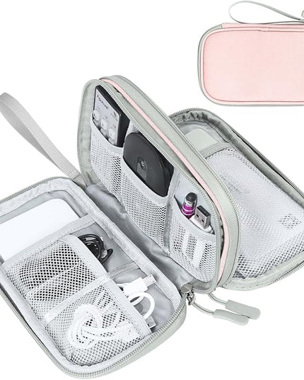 FYY Electronic Organizer, Travel Cable Organizer Bag Pouch Electronic Accessories Carry Case Portable Waterproof Double Layers All-in-One Storage Bag for Cable, Cord, Phone, Earphone-Light Pink