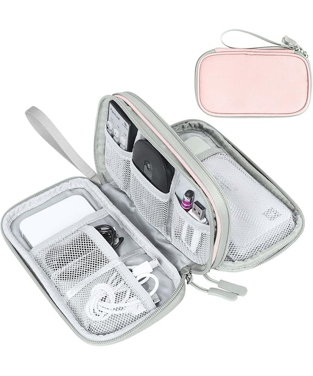 FYY Electronic Organizer, Travel Cable Organizer Bag Pouch Electronic Accessories Carry Case Portable Waterproof Double Layers All-in-One Storage Bag for Cable, Cord, Phone, Earphone-Light Pink