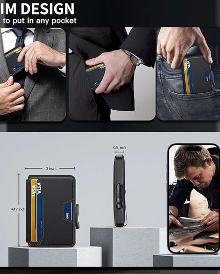 SEMORID Wallet for Men, Mens Wallet Minimalist Slim Wallet, RFID Blocking Smart Pop Up Wallet with Money Clip & ID Window, Metal Compact Wallet, Aluminum Credit Card Holder Wallet