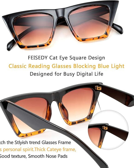 FEISEDY Vintage Square Cat Eye Sunglasses Women Trendy Cateye Sunglasses B2473