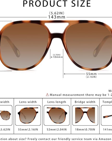 YDAOWKN Retro Square Aviator Sunglasses for Womens Mens Vintage 70s Double Bridge Sun Glasses