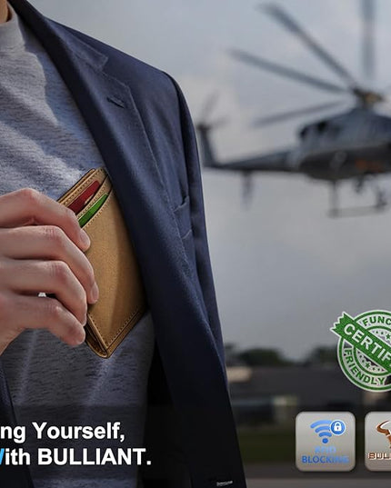 BULLIANT Men Wallet,Slim Leather Wallet Money Clip Magnetic Closure Simplifed Bill Folder 10Cards RFID Blocking 4.3"×3"