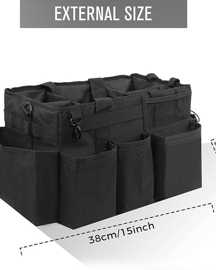 Wearable Cleaning Caddy Organizer with Handle & Shoulder Straps for Housekeepers, Under Sink & Car Cleaning Tool Organizer Bag with 4 Foldable Dividers (Black)