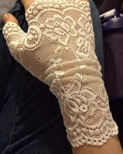 Women's Short Lace Gloves Fingerless for Driving Wedding Wrist Length Bridal Prom Gloves