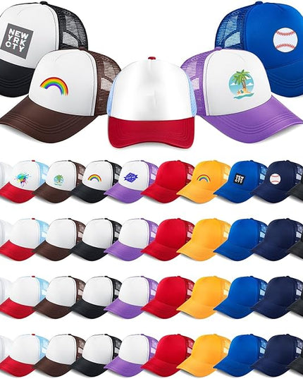 Hercicy 40 Pack Sublimation Blank Trucker Hat Bulk Baseball Cap Adjustable Mesh Unisex Polyester Hat Heat Transfer