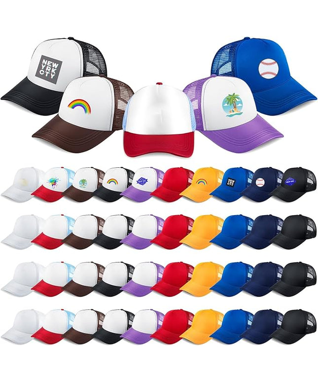 Hercicy 40 Pack Sublimation Blank Trucker Hat Bulk Baseball Cap Adjustable Mesh Unisex Polyester Hat Heat Transfer