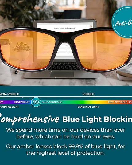 100% Blue Light Blocking Glasses - Women + Men - Better Sleep - Anti Eye Strain Protection - Computer Screens Gaming