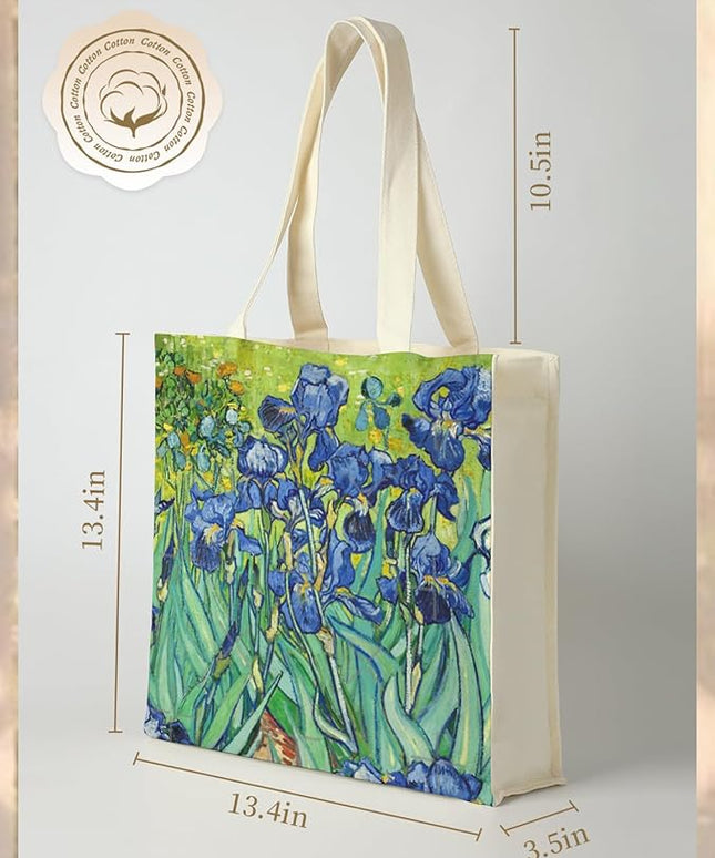 AUSVKAI Canvas Tote Bag Aesthetic for Women, Cute Reusable Bags with Pockets & Snaps for Beach Shopping College Gym Grocery