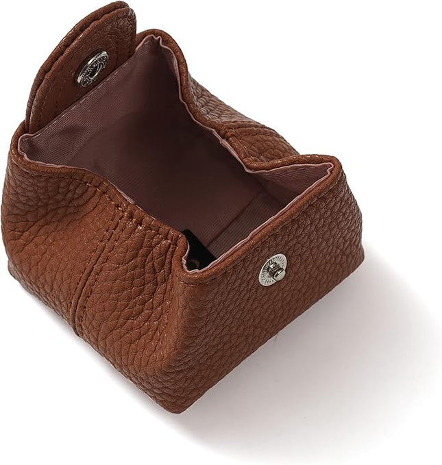 Cockatoo Genuine Leather Coin Pouch Change Holder, Mini Snap Pocket Wallet for Men Women (Brown, Small)