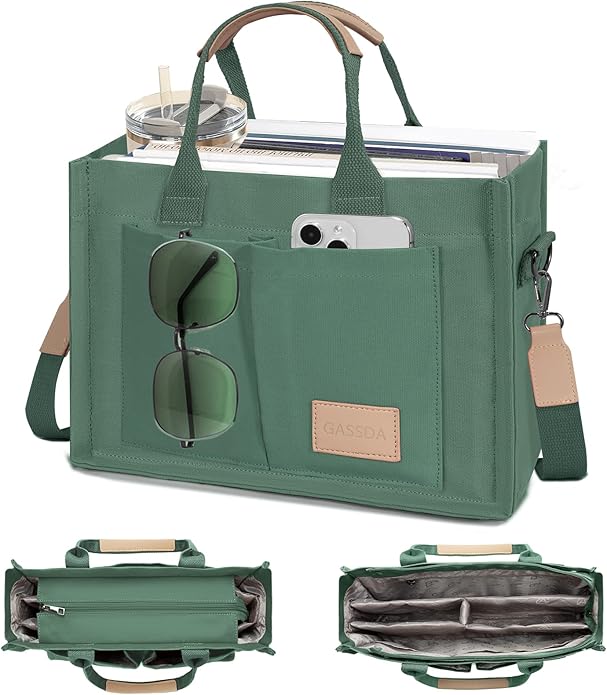 Canvas Tote Bag for Women Crossbody Work Purse with Pockets Top Handle Handbag Satchel Bags for Travel Nurse Teacher