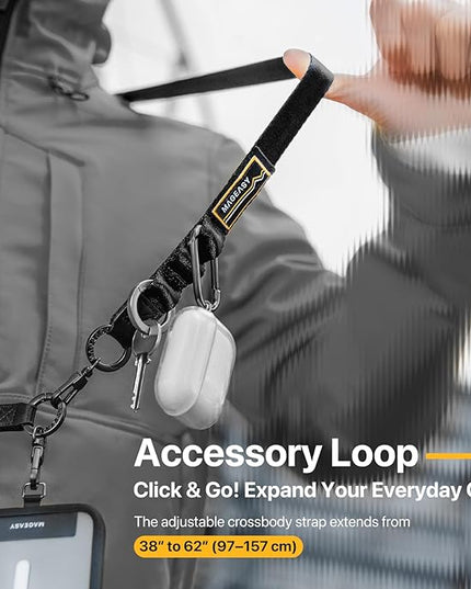 MAGEASY 2-IN-1 Cell Phone Lanyard Crossbody + Wrist Strap Detachable, Built-in Phone Tether Tab & Keychain Compatible with iPhone Most Smartphones | Click and Go Strap for Daily Travel (Starlight)