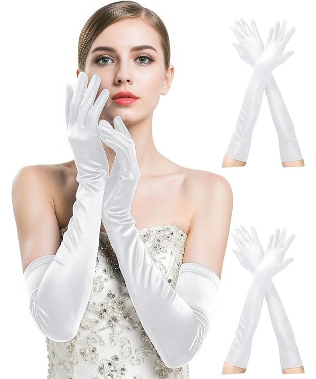 BEVTEE Long Black Gloves Women Formal, 2 Pairs Opera Gloves Costume, Stretchy Satin Gloves, 1920s Accessories, 20.8 Inch