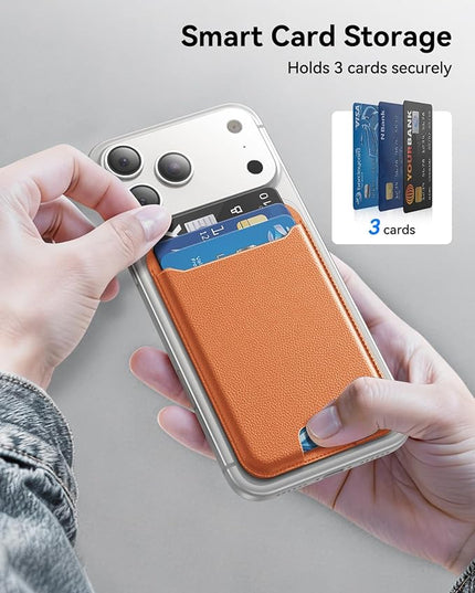 TWZKG for MagSafe Wallet, 3 Card Holder, Slim Magnetic Phone Wallet for iPhone 17/16/15/14/13/12 Pro Max Plus Air Series,RFID Blocking Vegan Leather,Orange