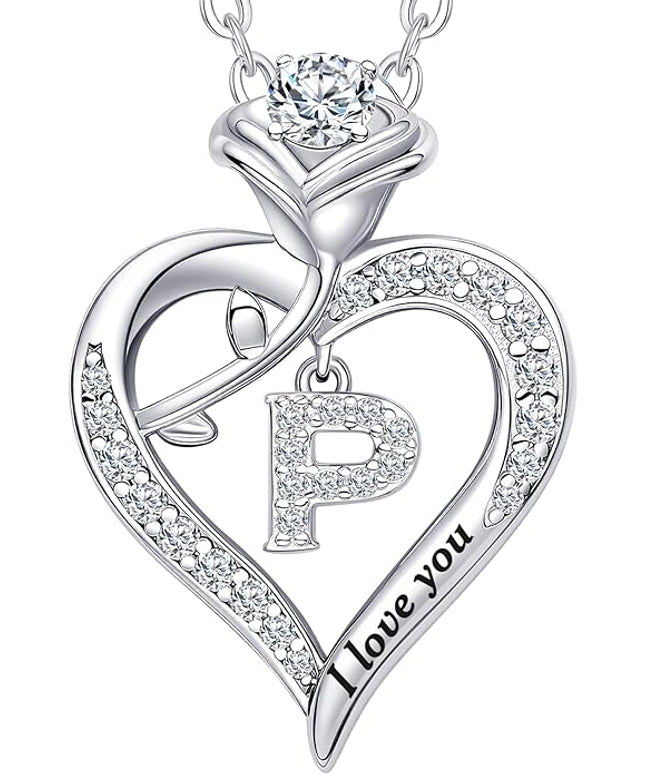 Rose Heart Pendant Necklace Gifts for Wife, Engraved 'I love you' Gift for Wife Girlfriend, Anniversary Birthday Eternity Jewelry Present for Women, Moissanite Necklace Gift for Her