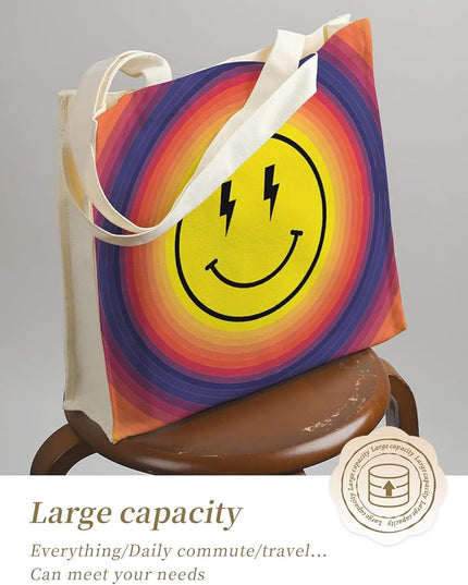 AUSVKAI Canvas Tote Bag Aesthetic for Women, Cute Reusable Bags with Pockets & Snaps for Beach Shopping College Gym Grocery