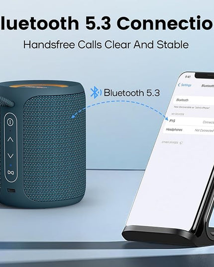 Bluetooth Speaker Wireless,IP67 Waterproof & Dustproof Portable Speaker with Lights,15W Loud Stereo Sound, 2500mAh Battery All Day Playtime, TWS Pairing, BT5.3, Home/Party/Outdoor/Beach (Blue)