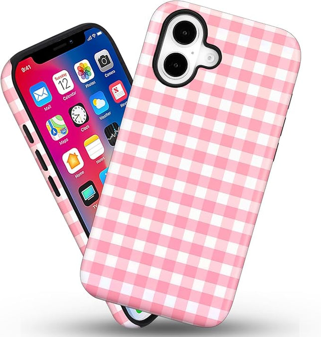 Magnetic for iPhone 17 Case Cute Checkered Stripes Phone Case for Women Girls, Shockproof Slim TPU and Hard PC Protective Phone Cover Compatible with MagSafe Designed, Red