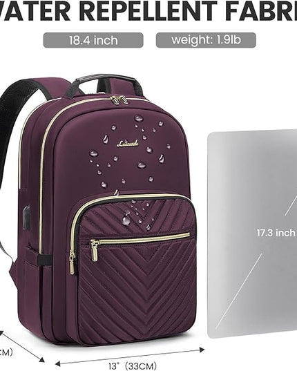 LOVEVOOK Laptop Backpack for Women 18.4 inch,Cute Womens Travel Backpack Purse,Professional Laptop Computer Bag,Waterproof Work Business College Teacher Bag Carry on Backpack with USB Port,Deep Purple