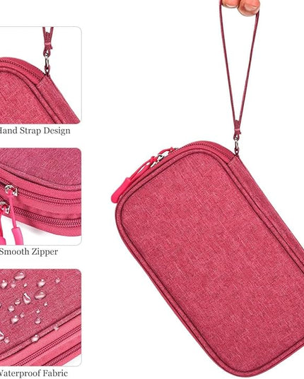 Electronic Organizer Travel Cable Accessories Bag, Electronic Organizer Case, Waterproof Electronic Accessories Organizer Bag for Power Bank, Charging Cords, USB Cable (Rose Red)
