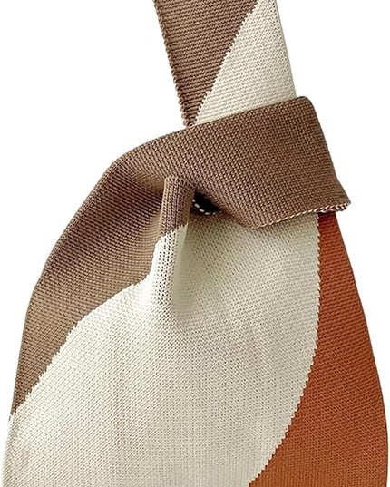 Women's Wrist Knot Tote Bag Small Crochet Wristlet Handbag Aesthetic Cute Knit Purse (Very Small Size)