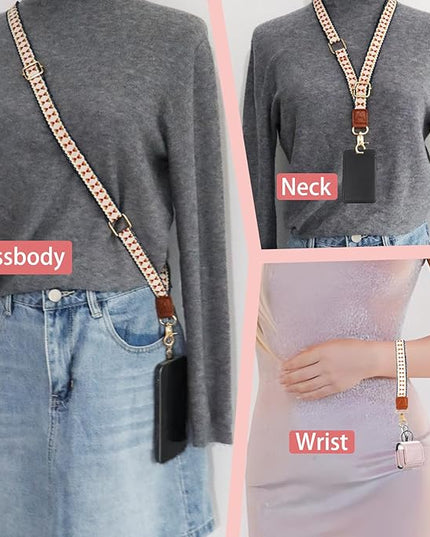 LEMEDE Phone Charm Lanyard, Gold Buckle Adjustable Crossbody and Wrist Strap with 2pcs 360-Degree Rotatable Phone Pad