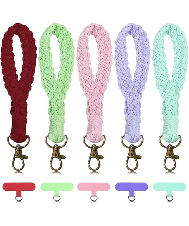 5PCS Phone Wrist Strap with 5PCS Tether Tab Keychain Wristlet Lanyard Cell Phone Wristlet Keychain for Women Boho Macrame Handmade Phones Lanyard Wrist with Tether Tab for Keys, ID