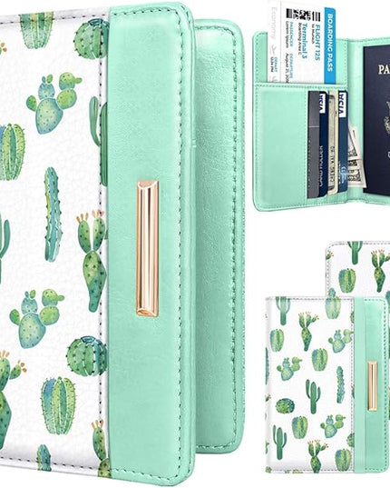 Passport Holder Cover Travel RFID Blocking Passport Cover Rose Gold Cute Flowers Passport Wallet with Elastic Band for Women