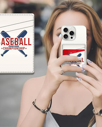 Phone Card Holder, Dual Pocket Leather Wallet Adhesive Stick On, Cute Credit Card Holder for Smartphones Case Compatible with Most Phone（Baseball bat）