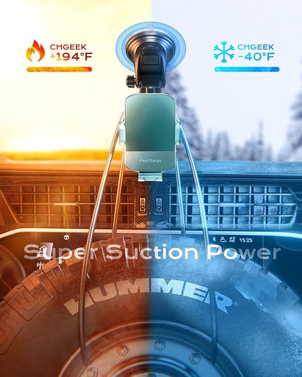 CHGeek Wireless Car Charger, 15W Fast Charging Auto Clamping Car Charger Phone Mount Phone Holder fit for iPhone 16 15 14 13 12 Pro Max 11 XR XS, Samsung Galaxy S25 Ultra S24 S23 S22, Dark Teal