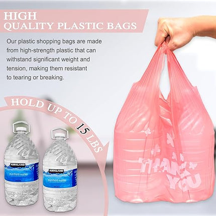 PINK Thank you bags, 50PCS T shirt bags, To Go Bags,Grocery bags, Reusable and Disposable,Perfect for Small Business,Take Out,Retails,11 inchx6 inchx21 inch(50),Large