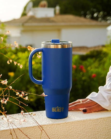 Beast 42 oz Tumbler with Handle Stainless Steel Vacuum Insulated Coffee Ice Cup Double Wall Travel Flask (Royal Blue)